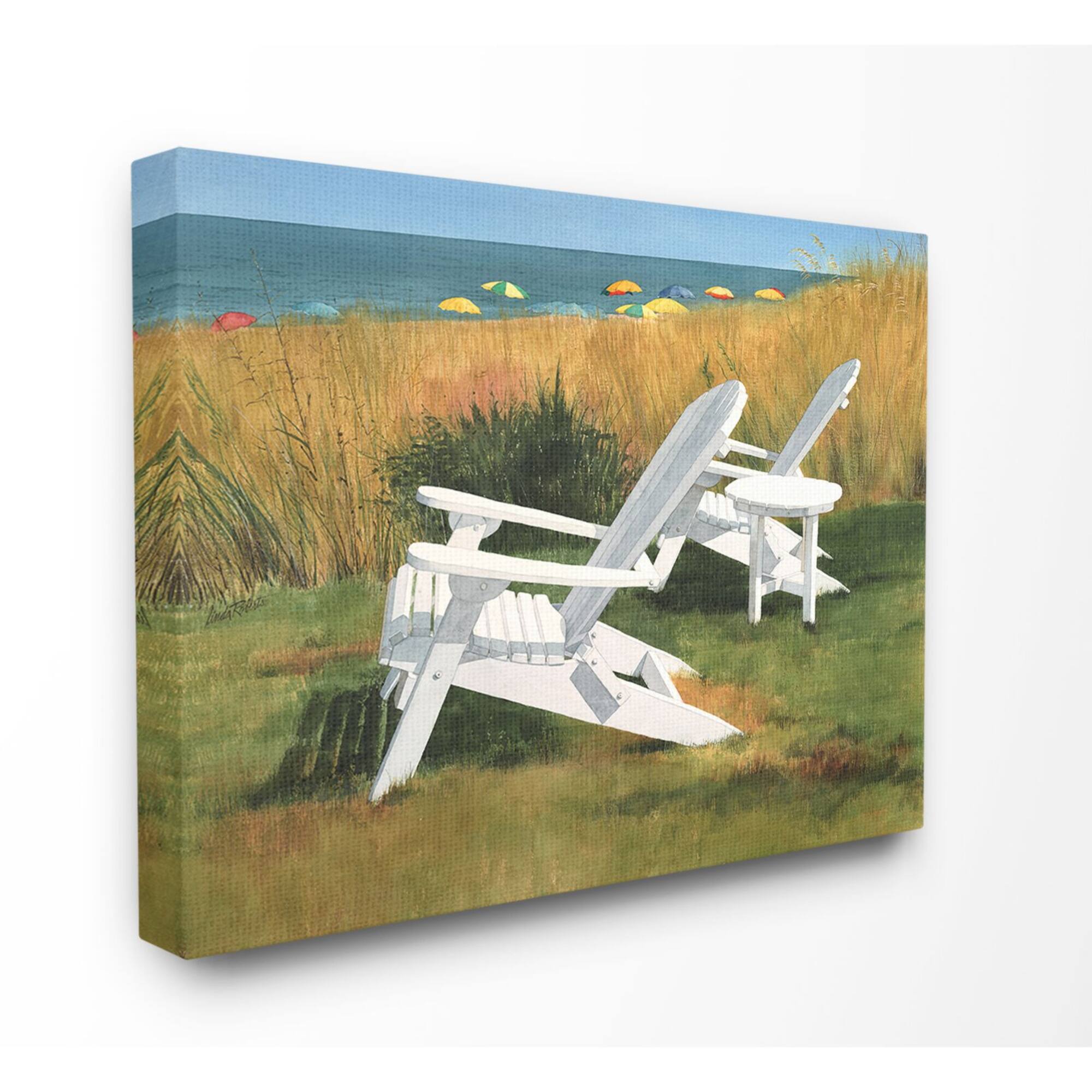 Stupell Industries White Adirondack Chairs by Beach Canvas Wall Art